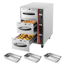 VEVOR - Commercial Electric Drawer Warmer, Three-Drawer Stainless Steel Food Warmer, Freestanding Compact Warming Drawer Cabinet - Silver