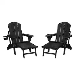 WestinTrends - Malibu Folding Adjustable Adirondack Chair with Retractable Ottoman and Cup Holder (Set of 2) - Black