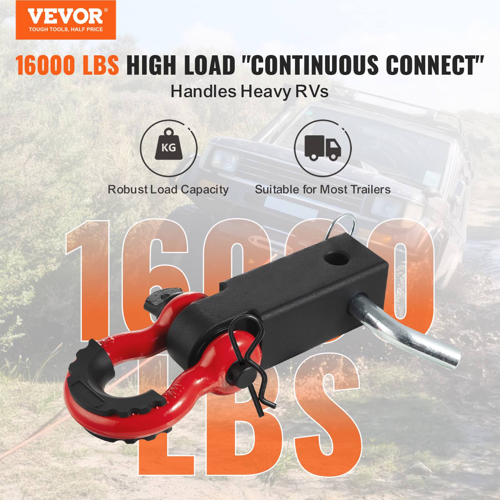 VEVOR  
TOUGH TOOLS, HALF PRICE  

16000 LBS HIGH LOAD "CONTINUOUS CONNECT"  
Handles Heavy RVs  

Robust Load Capacity  
Suitable for Most Trailers  

16000 LBS