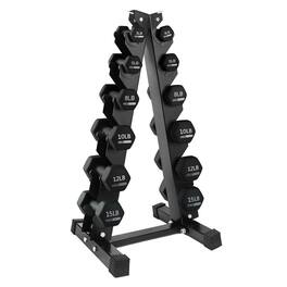 HolaHatha - 3, 5, 8, 10, 12 & 15 Pound Neoprene Dumbbell Weight Set w/Storage Rack - Multicolor