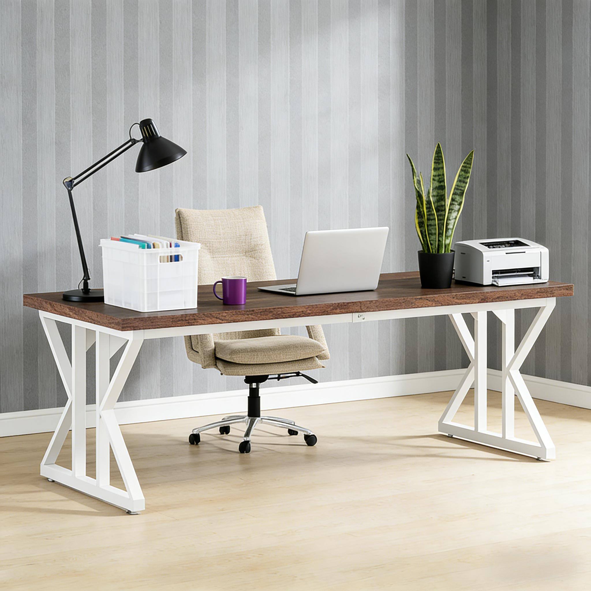 Alt View 3. Forest'nSky - Rustic Computer Desk with Spacious Work Surface, Perfect for Home Office,Brown - Brown.