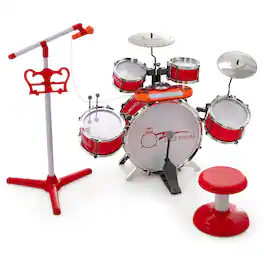 Costway - Jazz Drum Set for Toddler Kids Educational Toy w/Keyboard Cymbal Microphone - Red