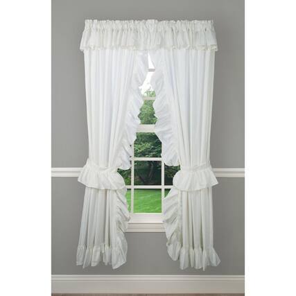 Front. Ellis Curtain - Ellis Curtain 2-Piece Ruffled Priscilla Window Curtain Panel Pair with ties - 80x72" Natural - Natural.