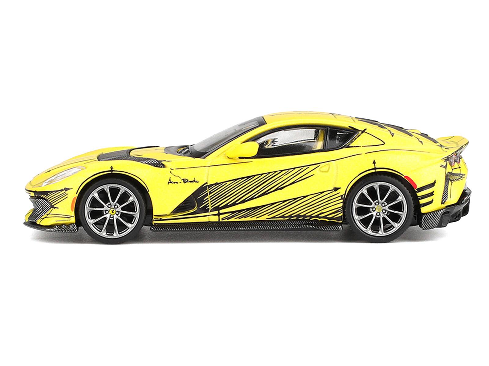 Alt View 1. BBR - Ferrari 812 Competizione Matt Yellow with Graphics and Yellow Interior "Tailor Made" 1/64 Model Car by BBR Models.