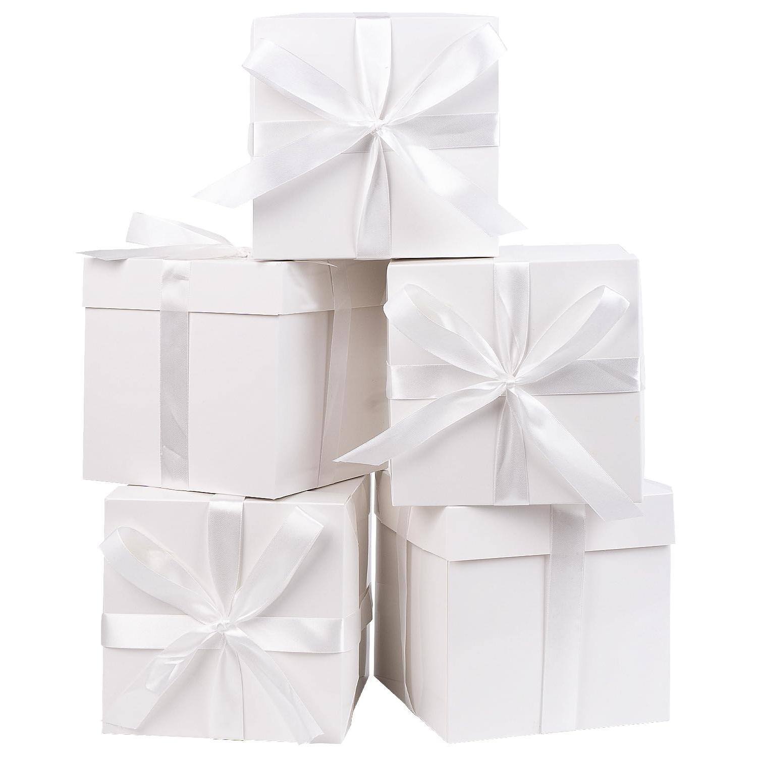 Alt View 1. Paradigms Interiors - White Gift Boxes With Lids Ribbons And Tissue Papers Square - 7 1 Inch Birthday Wedding Presents Wrapping M... - 5PCS Red.