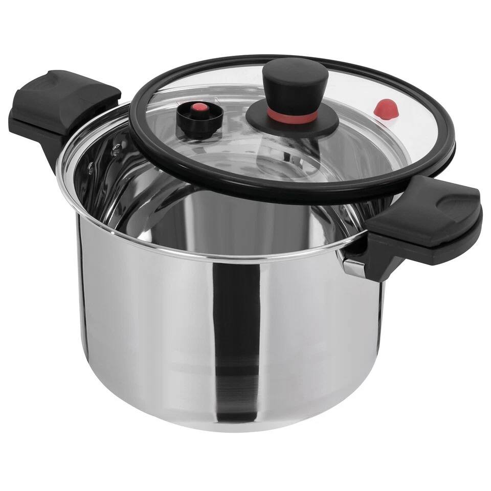 Alt View 2. Home Collection - 201 Stainless Steel 7.4Qt Pressure Cooker Pot with Glass Lid, 60Kpa Micro Pressure, Induction Compatible - White.