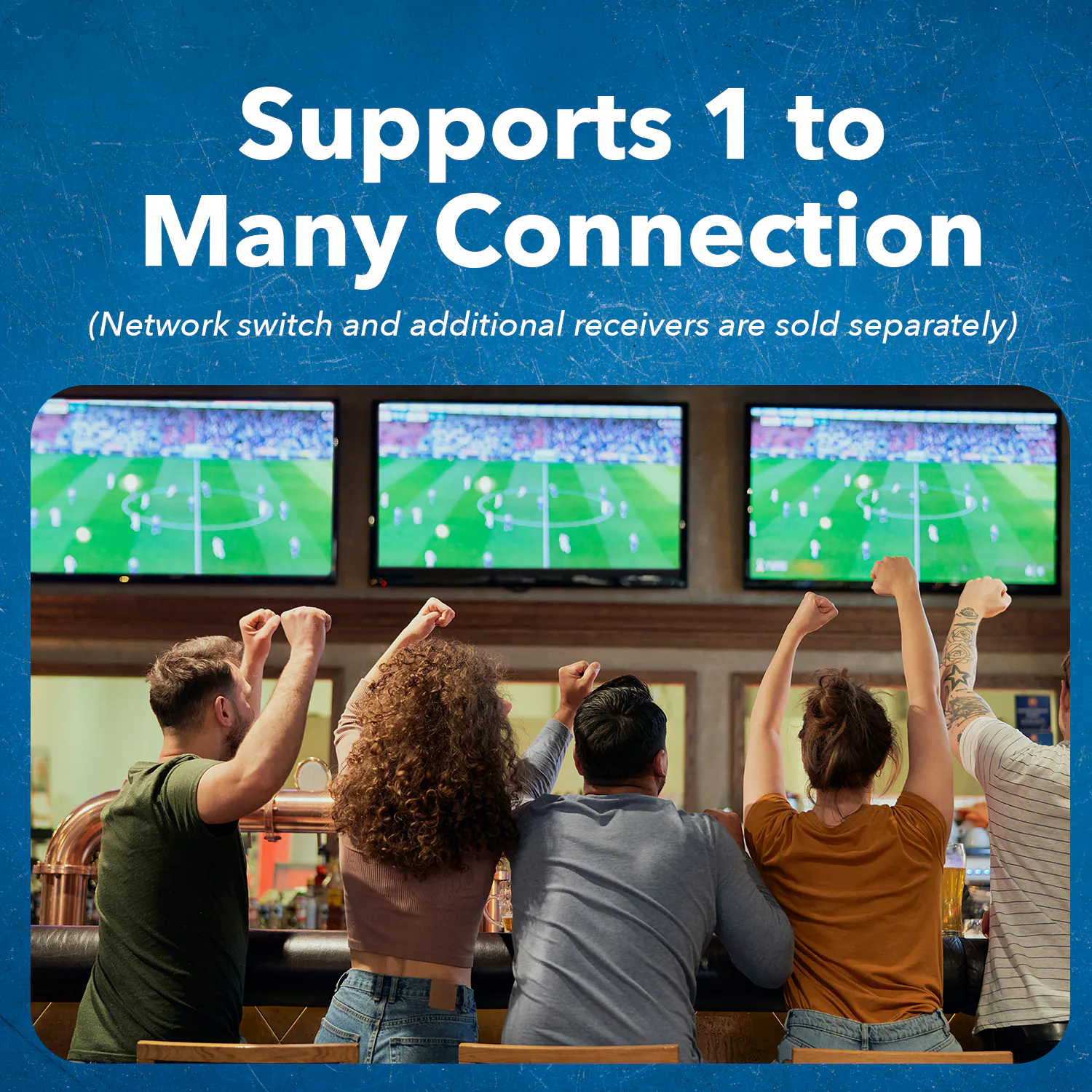 Supports 1 to Many Connection
(Network switch and additional receivers are sold separately)