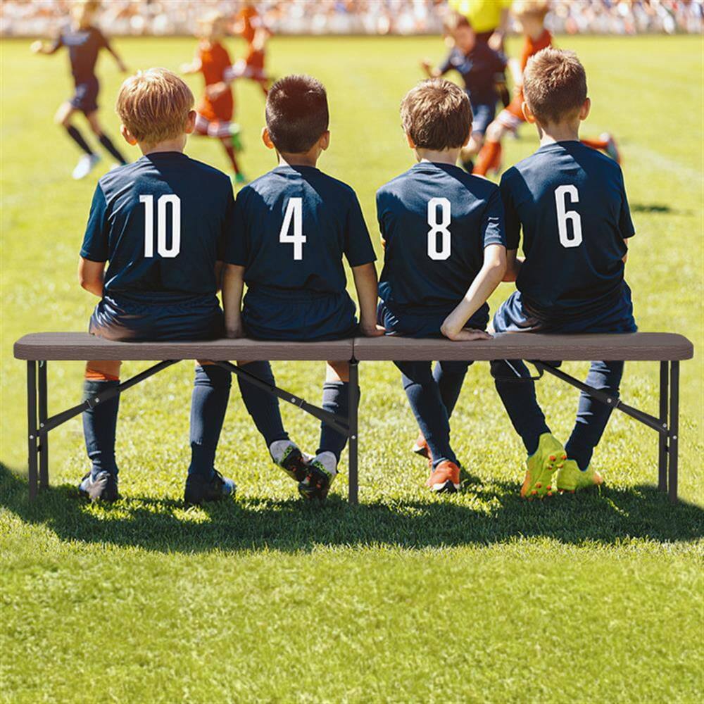 Alt View 4. Kadyn - Garden Bench, Patio Bench, 6 Feet Folding HDPE Bench with 1320 LBS Capacity and Handle Lock-Brown - Brown.