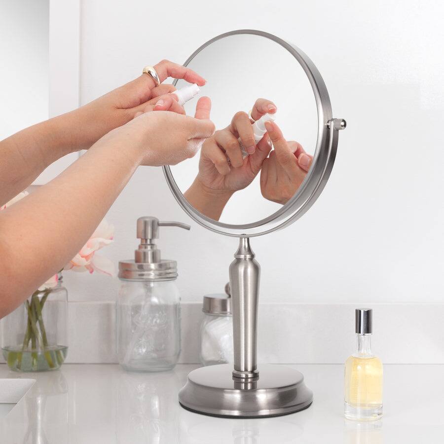 Alt View 1. Zadro - Anaheim, Makeup Mirror with 5X/1X Magnifications & Swiveling Head - Brushed Nickel.