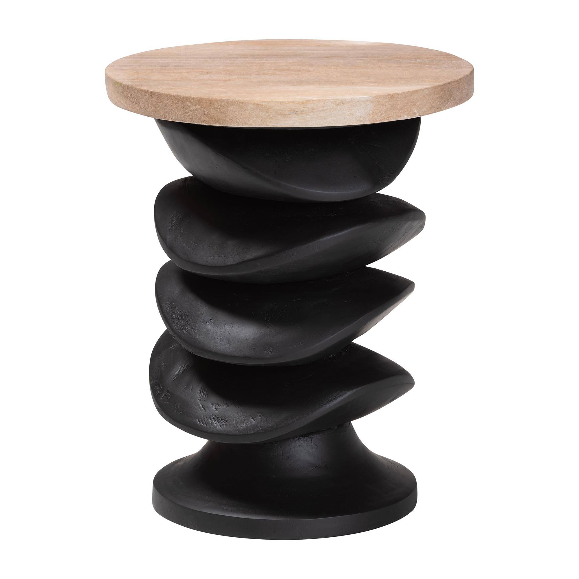 Angle. bali & pari - Ziva End Table with Petrified Wood Top - Pedestal Accent Side Table for Living Room or Entryway - Natural Brown/Black.