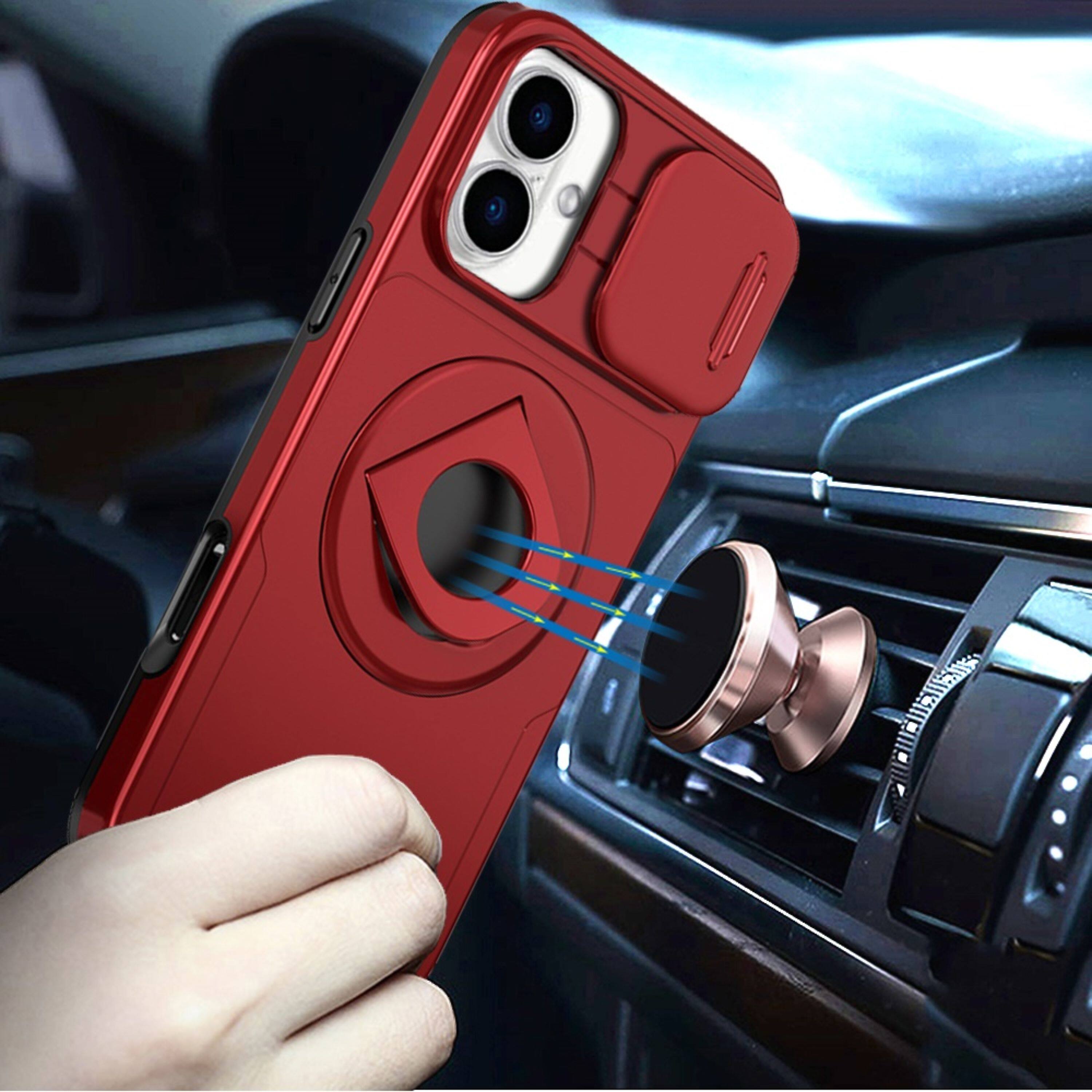 Back. Kitcheniva - Full Protection Phone Case With 360 Stand Magnetic Circle Tempered Glass For iPhone 17 Red - Red.