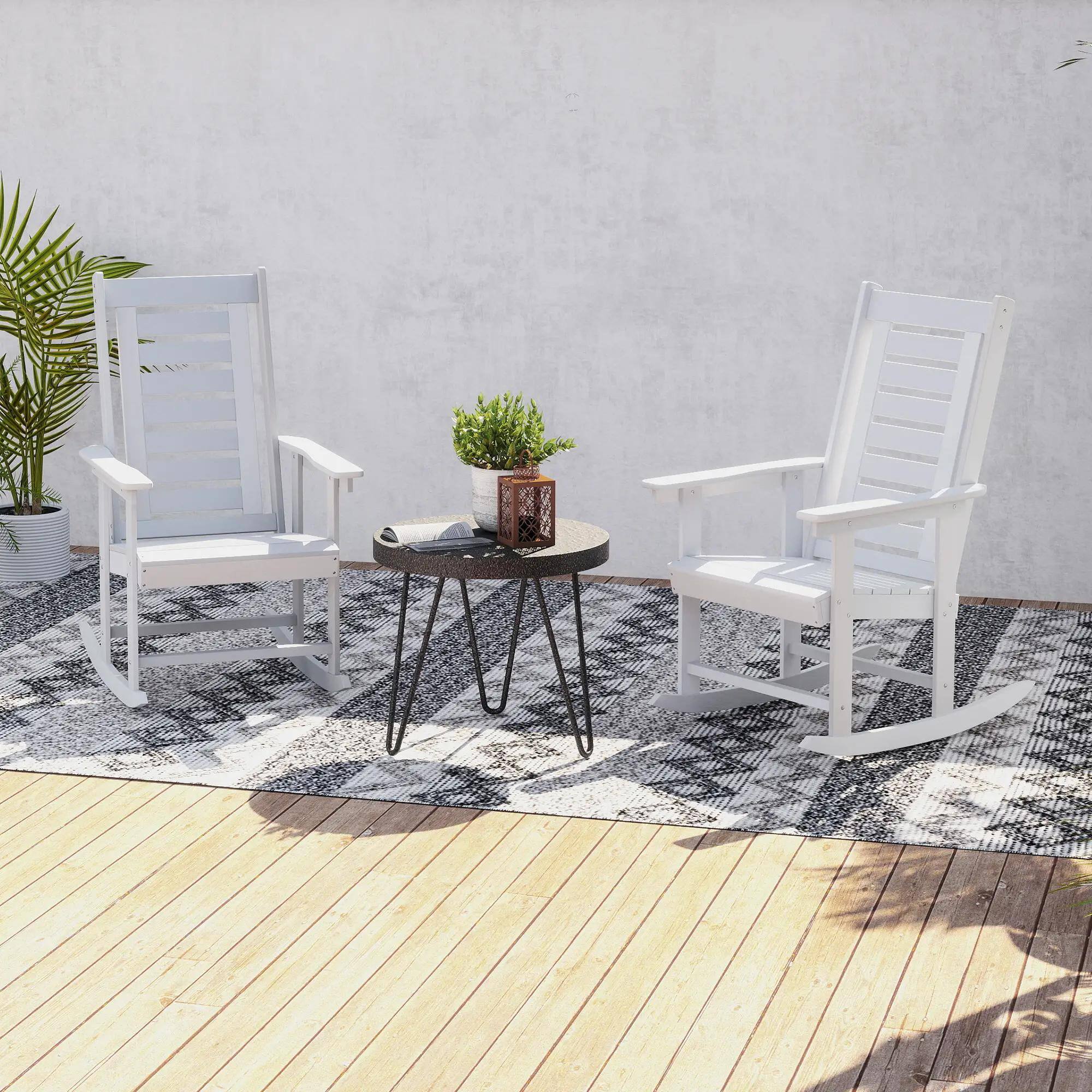 Left. Resenkos - Resenkos 2-Piece HDPE Rocking Chairs, 28" Tall Back, Comfortable Wide Arms, Perfect for Porch & Yard, White - White.