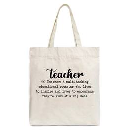 OrnamentallyYou - Teacher Definition Canvas Tote Bag, Inspirational Quote Gift Shopper for Educators - Beige