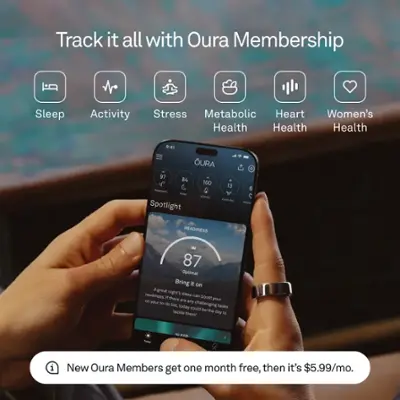 Oura Ring 4 - Smart Ring - Size Before You Buy with Oura Ring 4 Sizing Kit - Size 6 - Silver