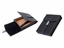 Prestige - Florence Travel Cigar Humidor - Black Leather with White Stitching