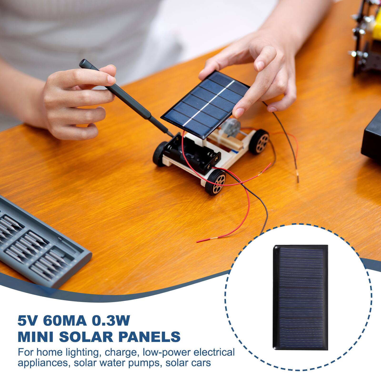 5V 60MA 0.3W MINI SOLAR PANELS

For home lighting, charge, low-power electrical appliances, solar water pumps, solar cars