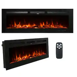 Mondawe - 50" LED Recessed Electric Fireplace with 3 Light Colors Adjustable Heating and Touch Screen Control - Black