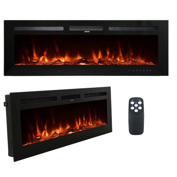 Front. Mondawe - 50" LED Recessed Electric Fireplace with 3 Light Colors Adjustable Heating and Touch Screen Control - Black.
