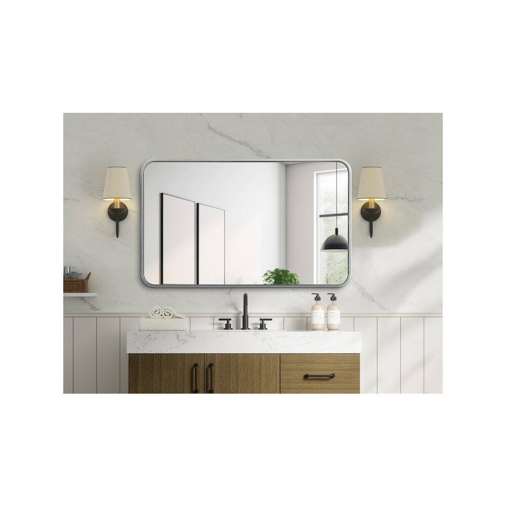 Alt View 3. Elegant Decor - Contour Metal Rectangle Mirror 22x36 in Silver - Silver.