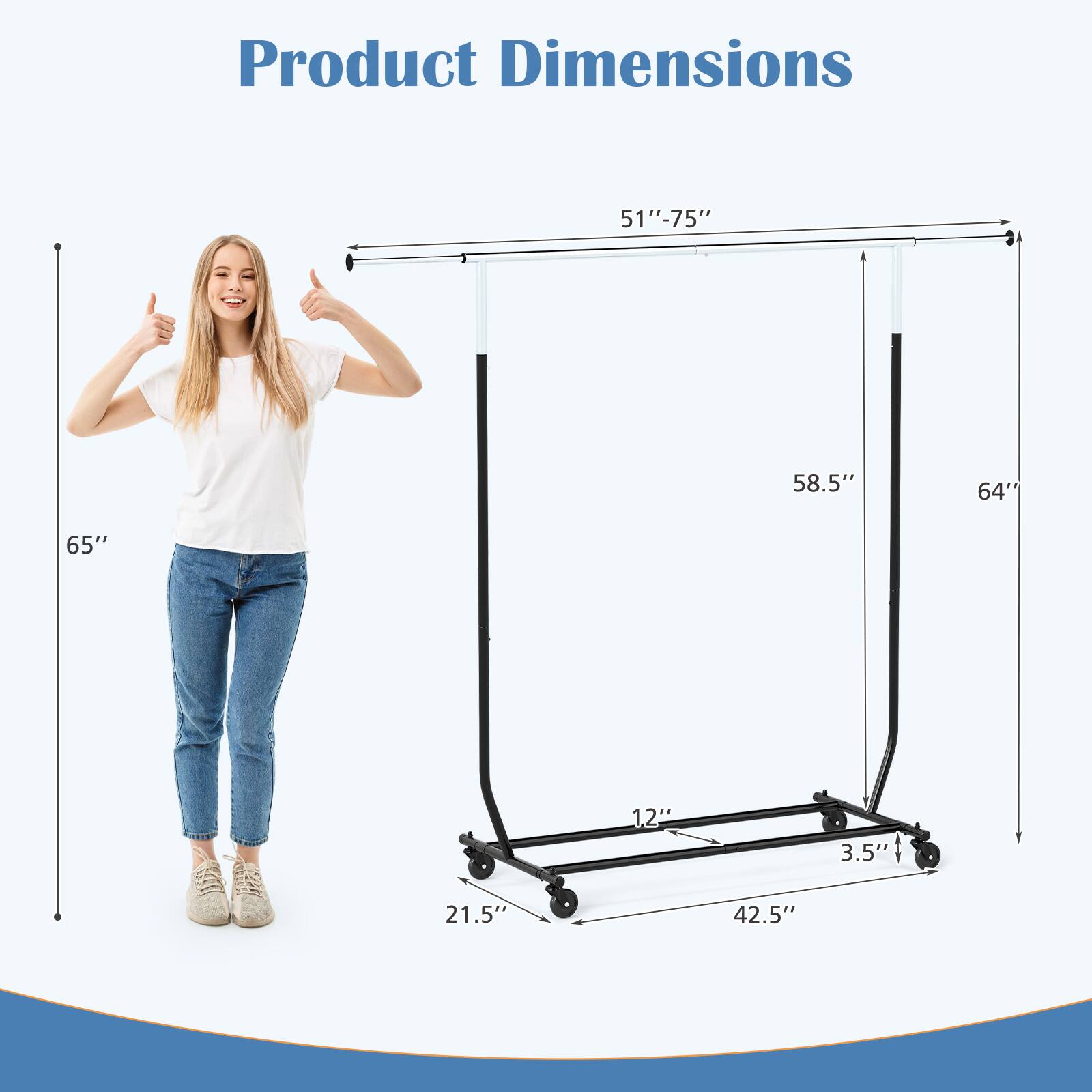 Product Dimensions: 51"-75" x 58.5" x 64" x 65" x 12" x 3.5" x 21.5" x 42.5"