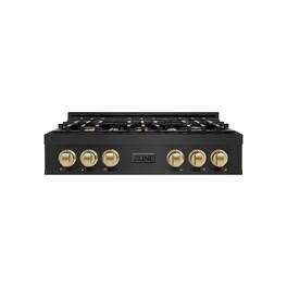 ZLINE - Autograph 36 in. Classic Rangetop w/ 6 Burners in Black Stainless Steel & Bronze Accents - Black Stainless Steel