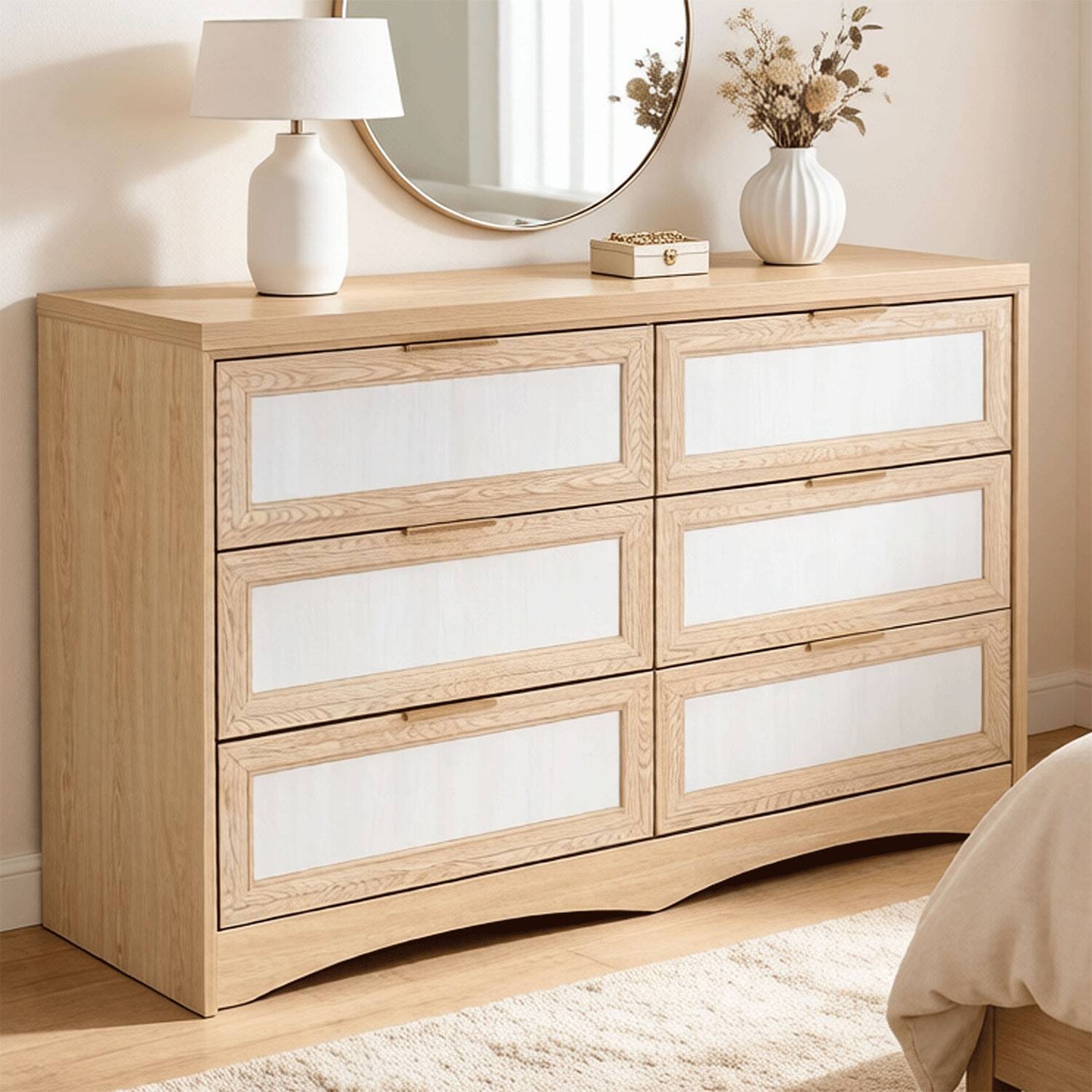 Front. Z-Edge - 6 Drawer Double Dresser for Bedroom - Natural.