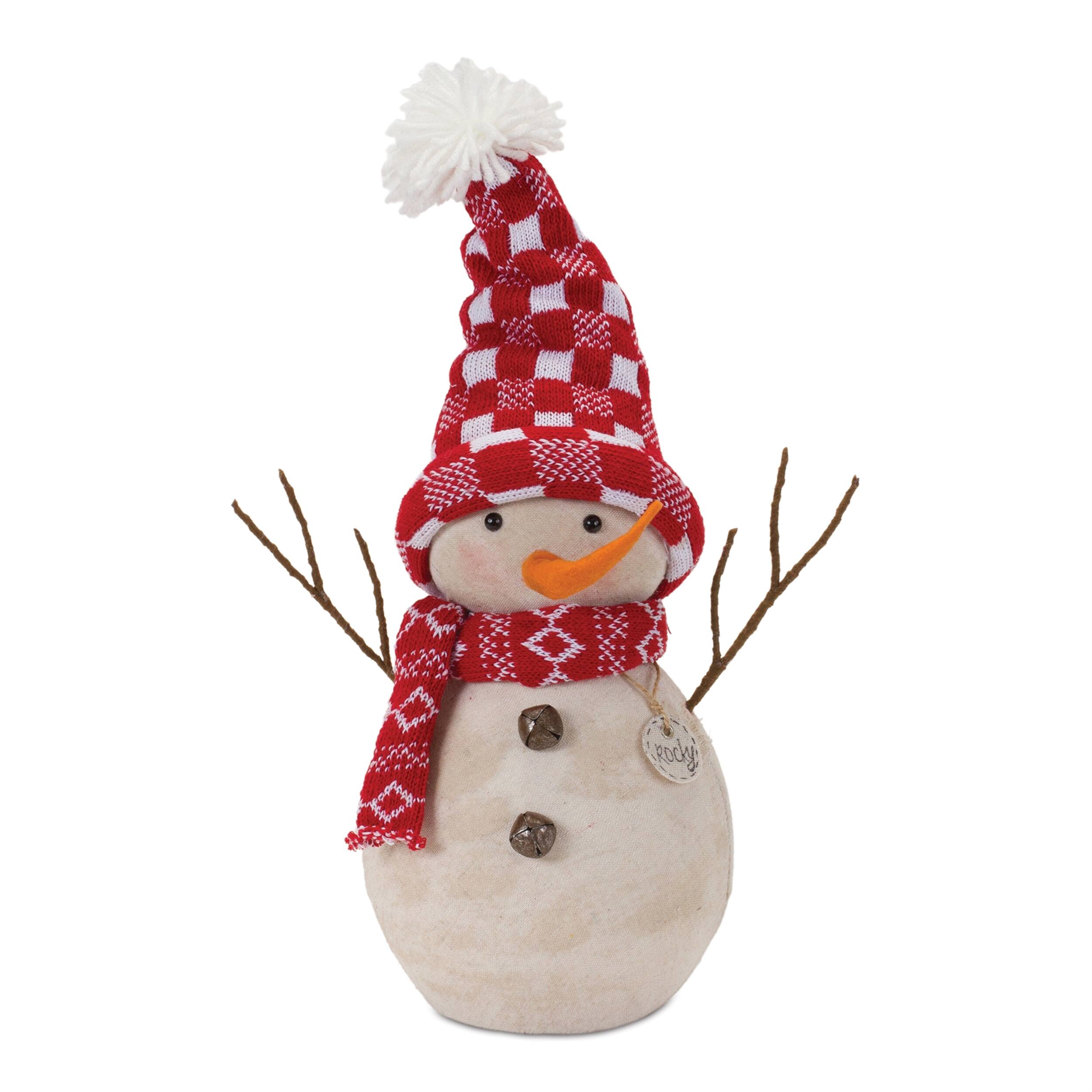 Left. BreeBe - Snowman Decor with Hat and Scarf (Set of 2) - Red, Cream.