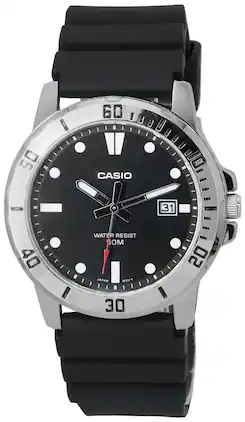 Casio - Standard Quartz MTP-VD01-1E MTPVD01-1E Mens Watch Analog Dial Resin Strap Date Display 50M - Black