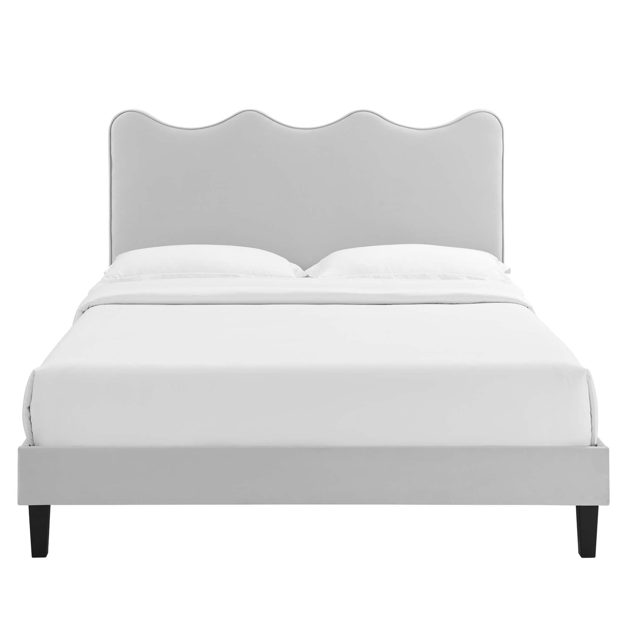 Alt View 4. Modway - Yasmine Channel Tufted Performance Velvet Queen Platform Bed - Blue.