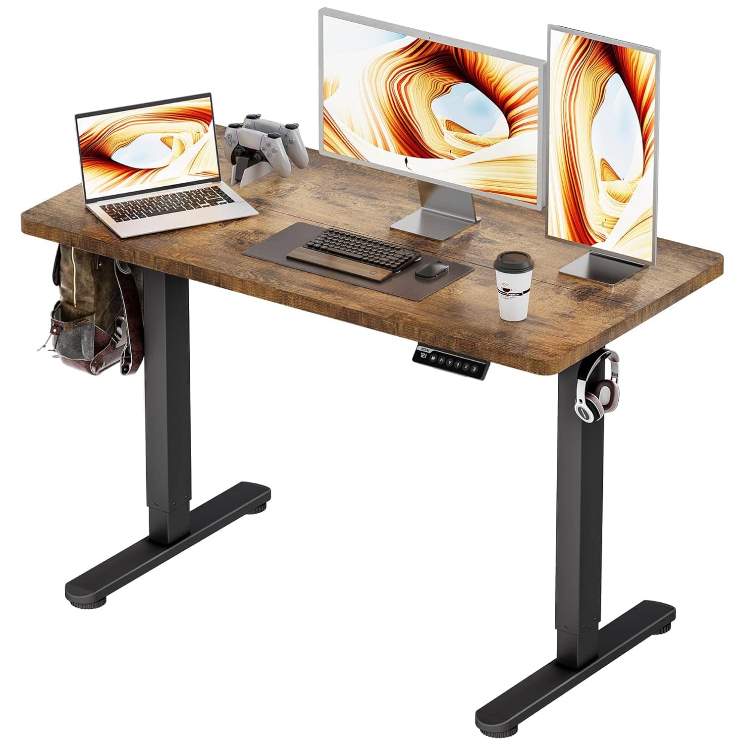 Zell Electronics - 48 Inch Black-Rustic Standing DeskElectric Height Adjustable Table with Memory & Cable Control - Rustic Brown