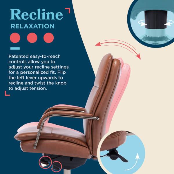 Recline RELAXATION

Patented easy-to-reach controls allow you to adjust your recline settings for a personalized fit. Flip the left lever upwards to recline and twist the knob to adjust tension.