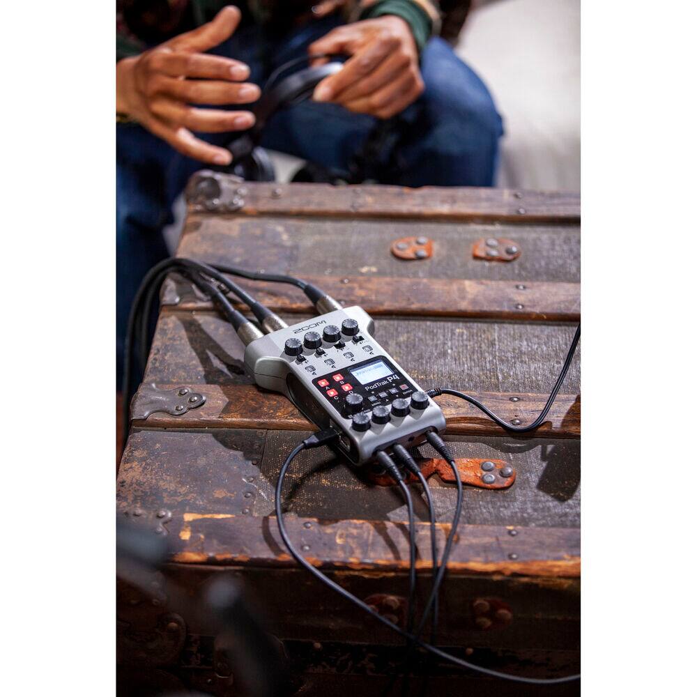 Zoom PodTrak P4 Podcast Recorder with Headphones and More Bundle