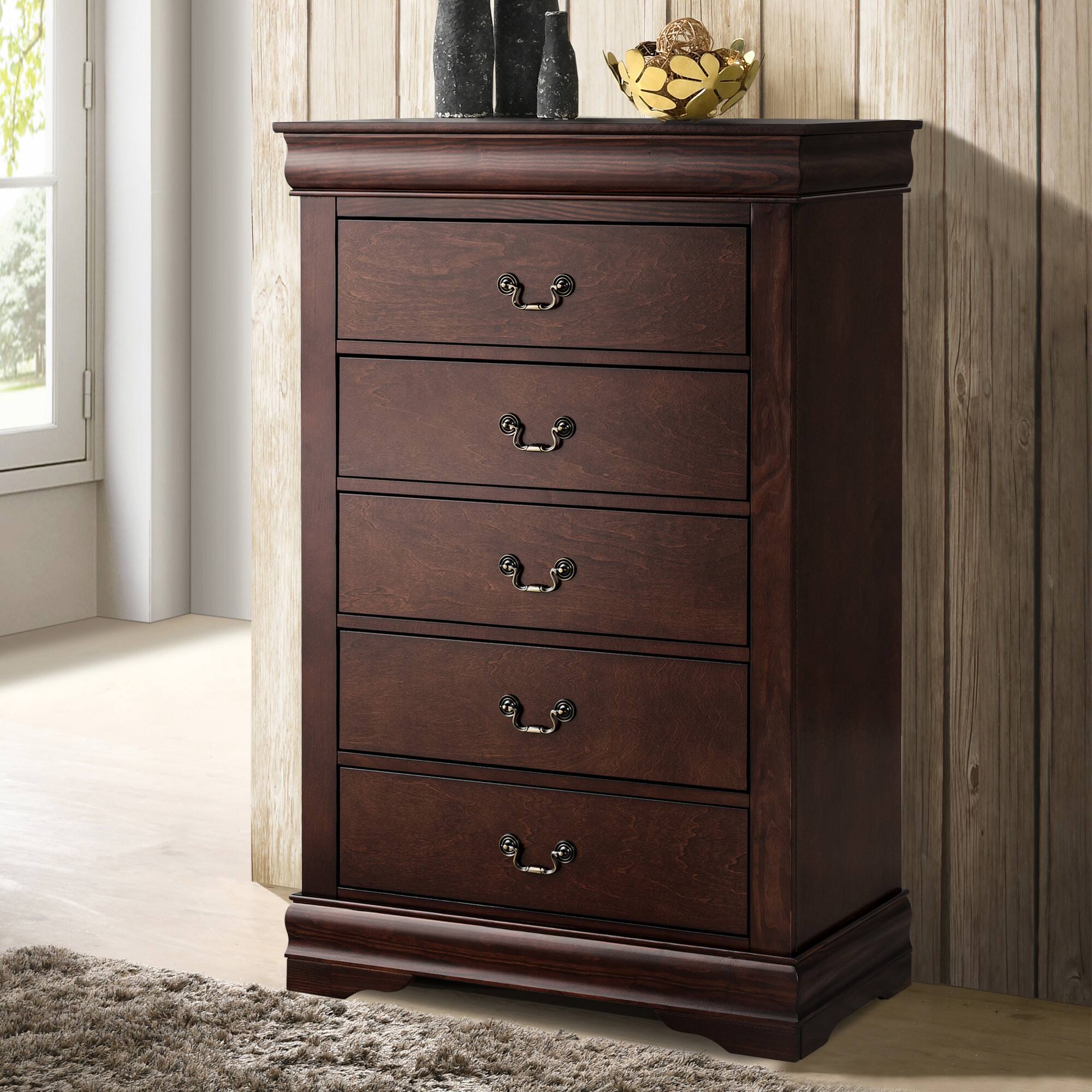 Alt View 2. Vaczon - Solid Wood 5-Drawer Bedroom Dresser, English Dovetail Chest of Drawers for Clothes and Home Storage - Cherry.