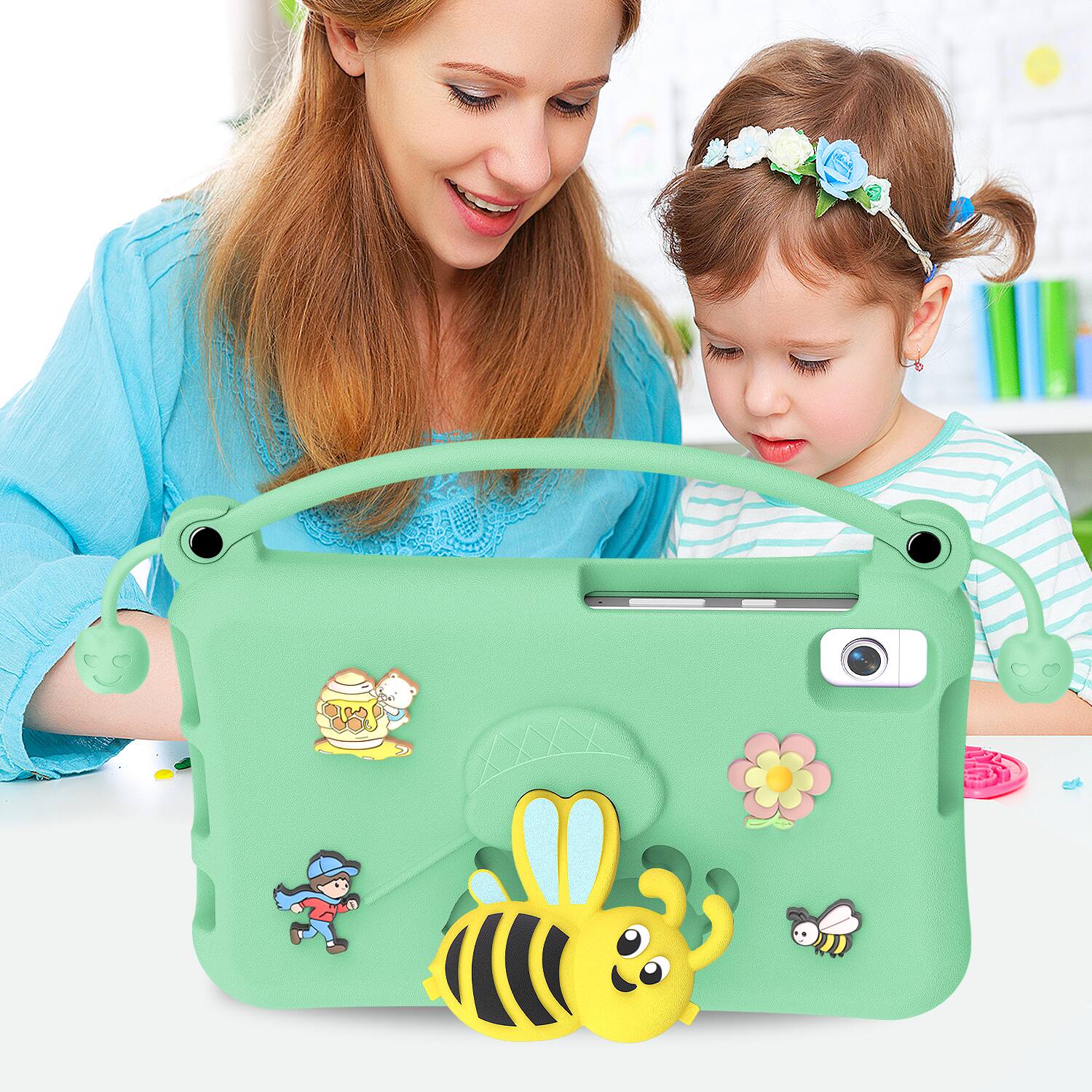 Alt View 4. Dteck - for Samsung Galaxy Tab A9 2023 & Tab A11 2025 (X133/X135) 8.7" Kids EVA Tablet Case,Shockproof Kickstand Cover + Handle - Lightcyan.