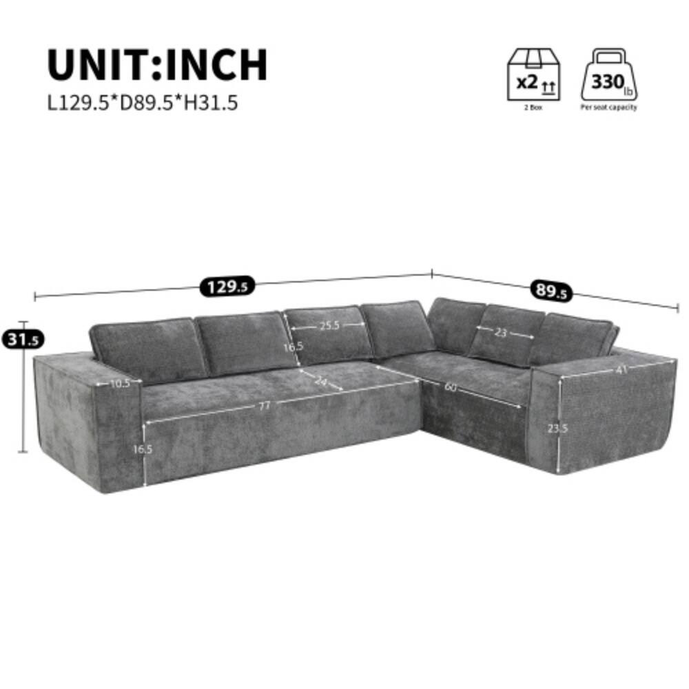 UNIT: INCH  
L129.5 * D89.5 * H31.5  
x2 11  
330 lb  
Per seat capacity  
129.5  
89.5  
31.5  
16.5  
25.5  
23  
10.5  
77  
24  
60  
41  
23.5  
16.5