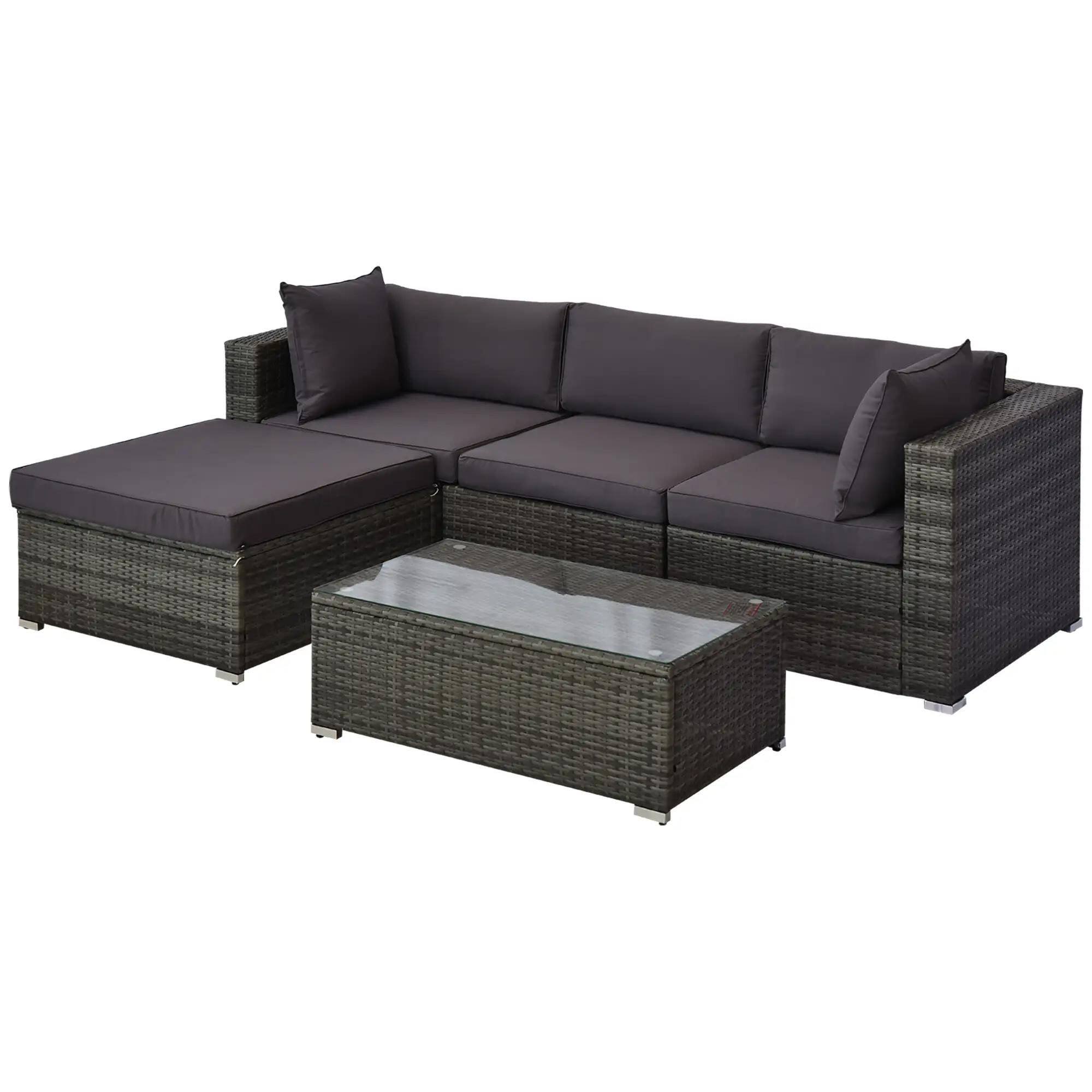 Angle. Resenkos - Resenkos 5-Piece Rattan Patio Sectional Set, Outdoor Sectional Furniture, PE Wicker Couch, Gray - Gray.