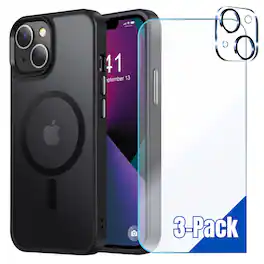 Entronix - iPhone 13 Bundle - Magnetic Translucent Matte Case with Screen and Camera Lens Protectors - Black