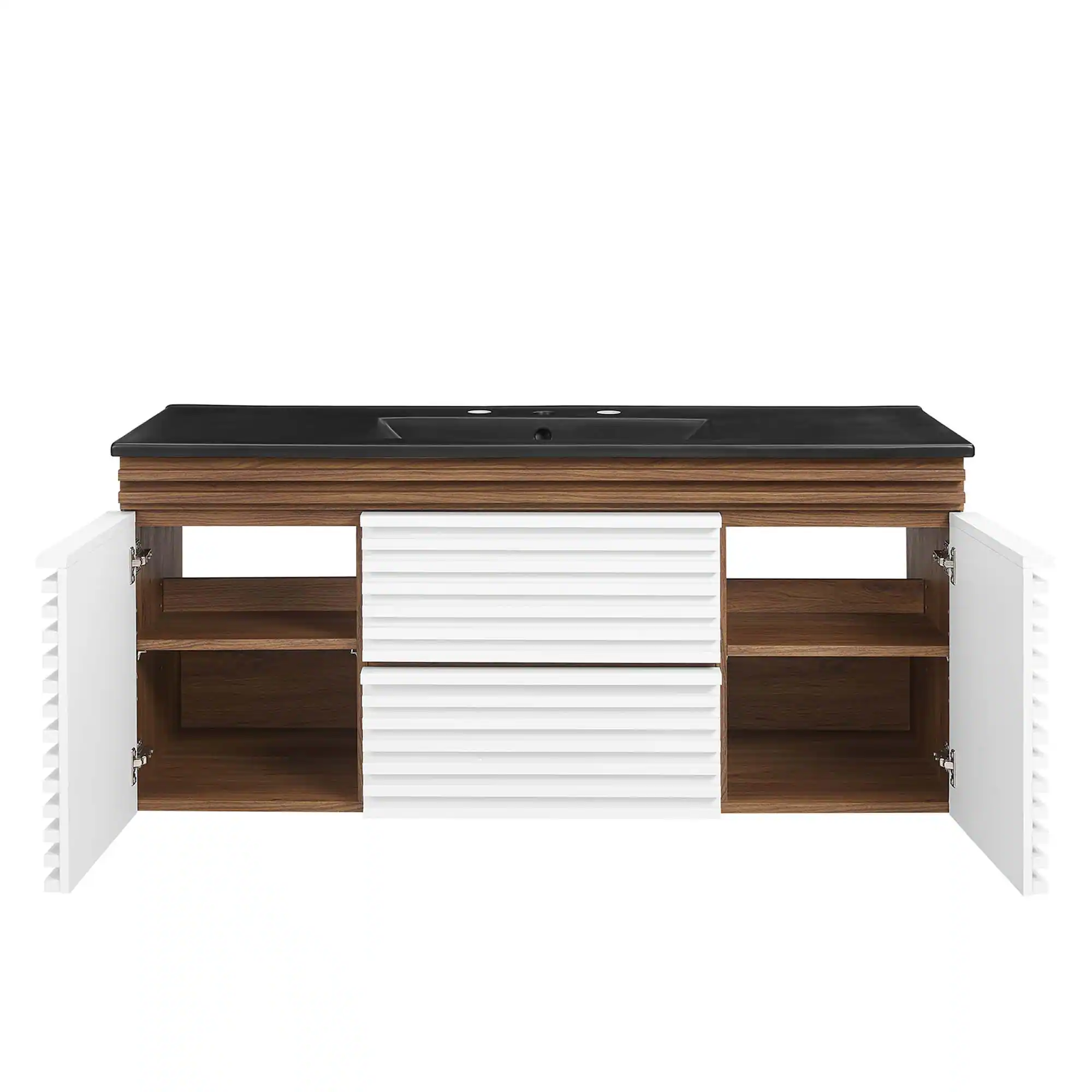 Alt View 5. Modway - Render 48" Wall-Mount Bathroom Vanity Basin Included by Modway - White Walnut Black.