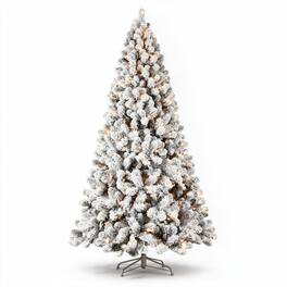 RYHNUYNE - 9FT Flocked Pre-Lit Christmas Tree, 650 Warm White Lights 1930 PVC Tips Auto-Unfold Memory Wire Easy Setup Metal Stand - Green,White