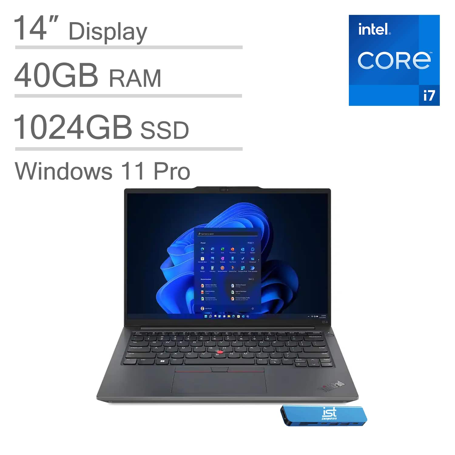 Lenovo - ThinkPad E14 14" WUXGA Laptop - Core i7 with 40GB RAM - 1TB SSD - Backlit - Fingerprint Reader - Windows 11 Pro - Black