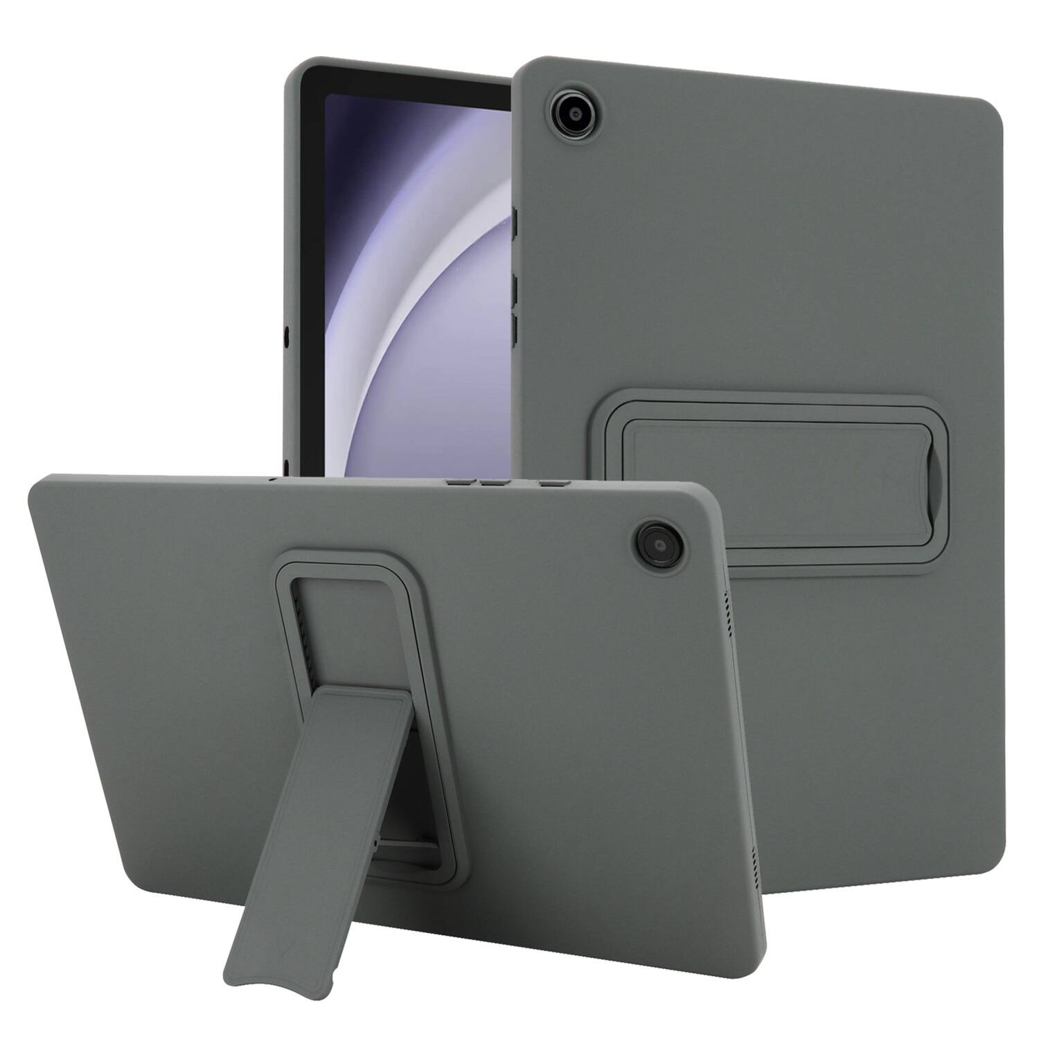 Dteck - Slim PC TPU Hybrid Case for Samsung Galaxy Tab A9+ with Built-in Multi-Angle Kickstand, Soft Smooth Shockproof Cover - Gray