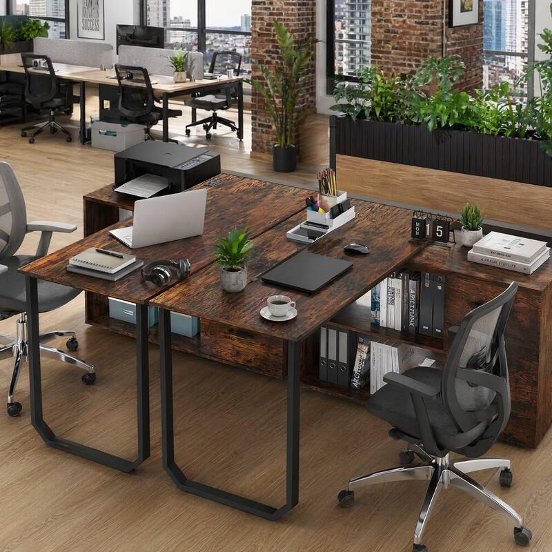 WELLFOR 55" Inch Reversible L Shaped Desk with Charging Station & 3 ...