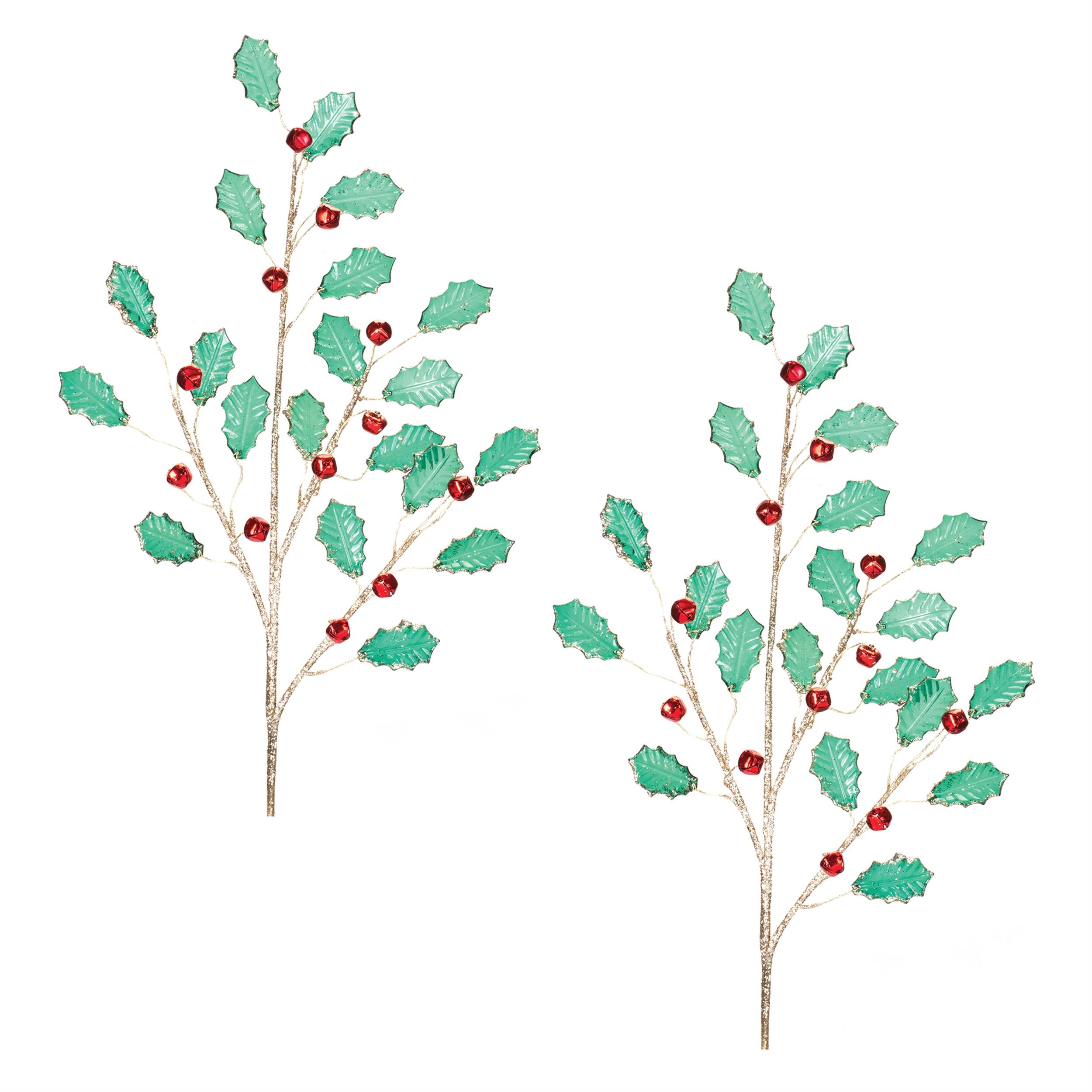 Left. BreeBe - Holly Leaf Jewel Spray (Set of 2) - Green, Red.