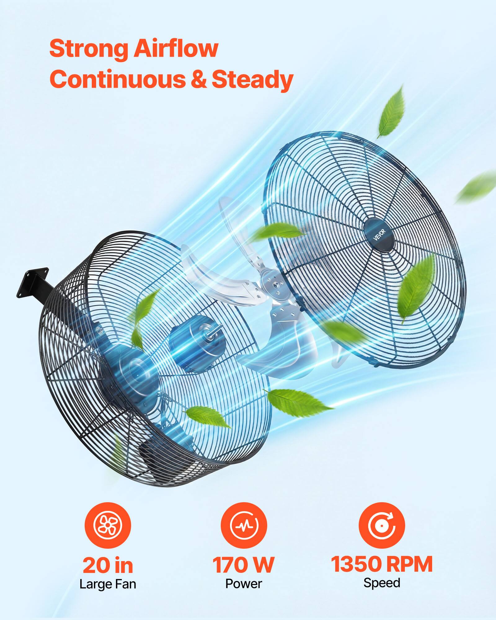 Strong Airflow Continuous & Steady

20 in Large Fan

170 W Power

1350 RPM Speed