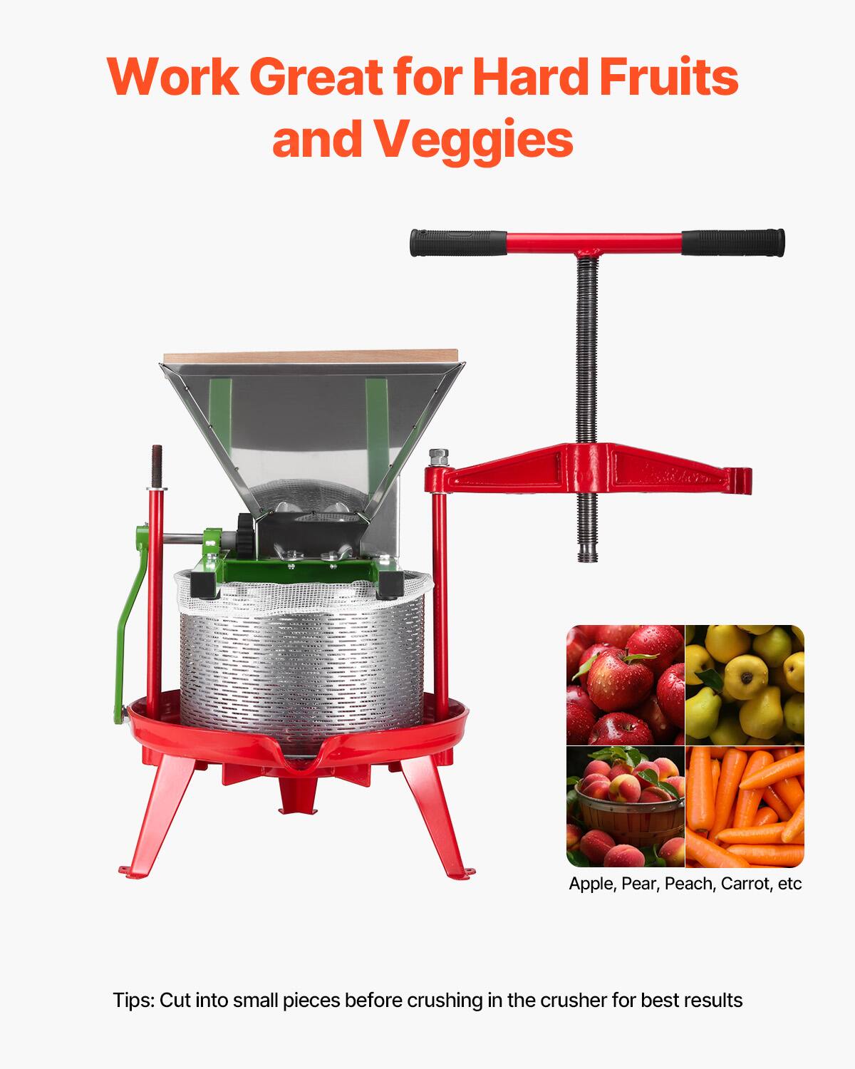 VEVOR 1.8 Gal/7L Fruit and Apple Crusher, Large Manual Grinder