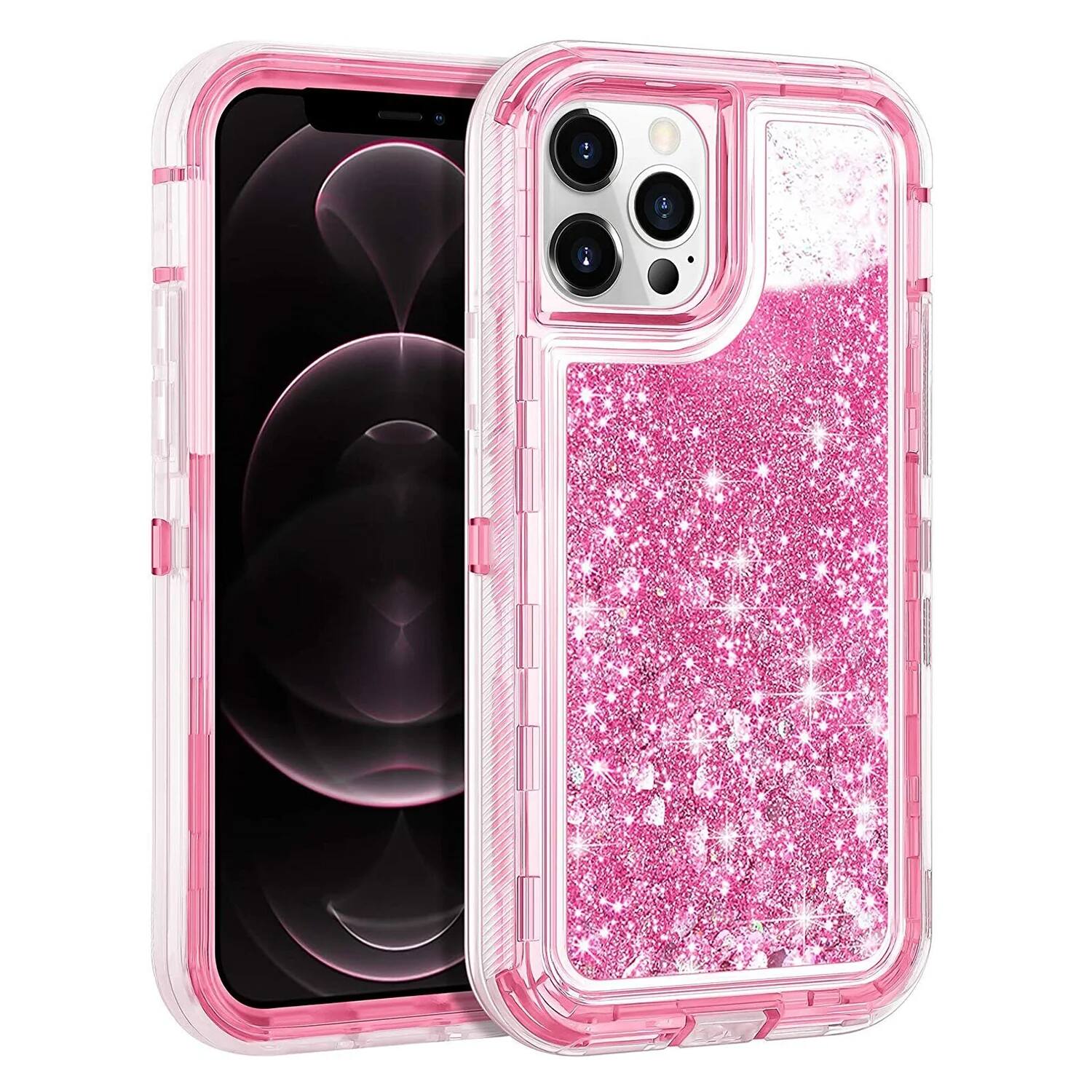Front. Entronix - Entronix iPhone 14 Pro Max Case - Liquid Glitter Heavy Duty Triple-Layer Protection - Pink.