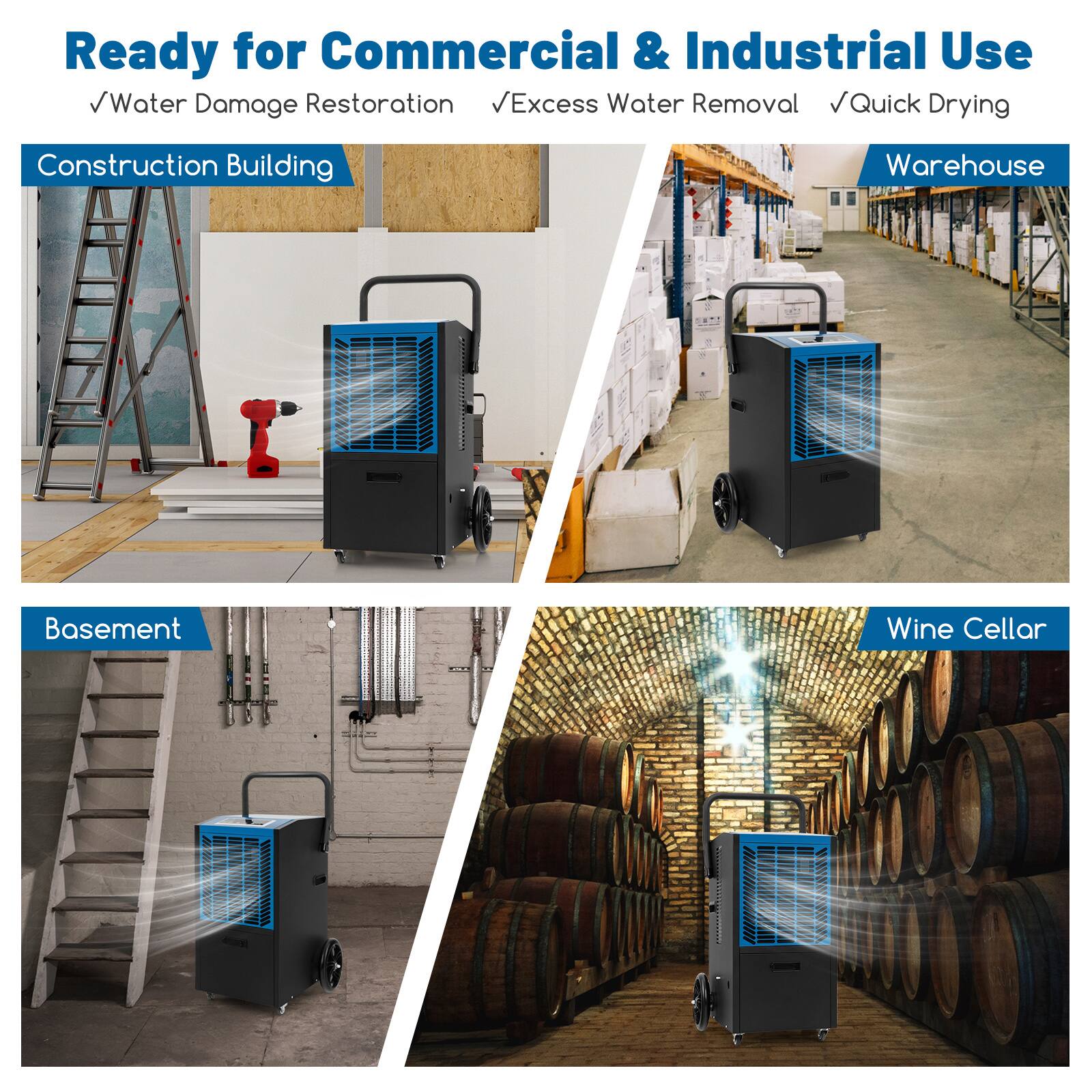 Ready for Commercial & Industrial Use  
Water Damage Restoration  
Excess Water Removal  
Quick Drying  

Construction Building  
Warehouse  
Basement  
Wine Cellar