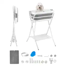 VEVOR - Dog Bathtub, Elevated Dog Bath Tub, 2 in 1 Collapsible Pet Bathing Grooming Wash Station, Portable Foldable Space-saving