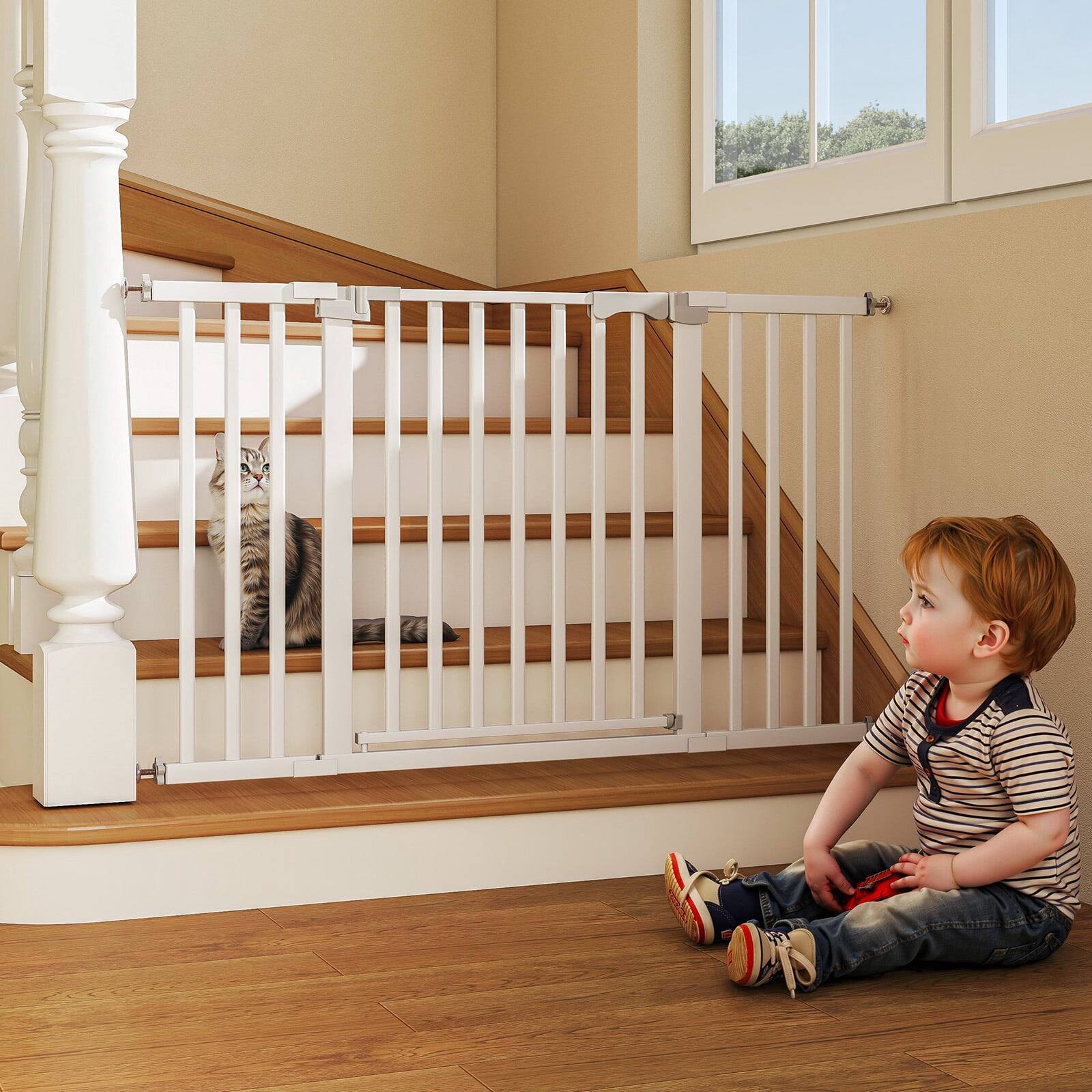 Back. Sugift - 30 to 50 Inch Pressure Mounted Baby Gate for Doorways and Hallways with Auto Close Pet Gate Door.