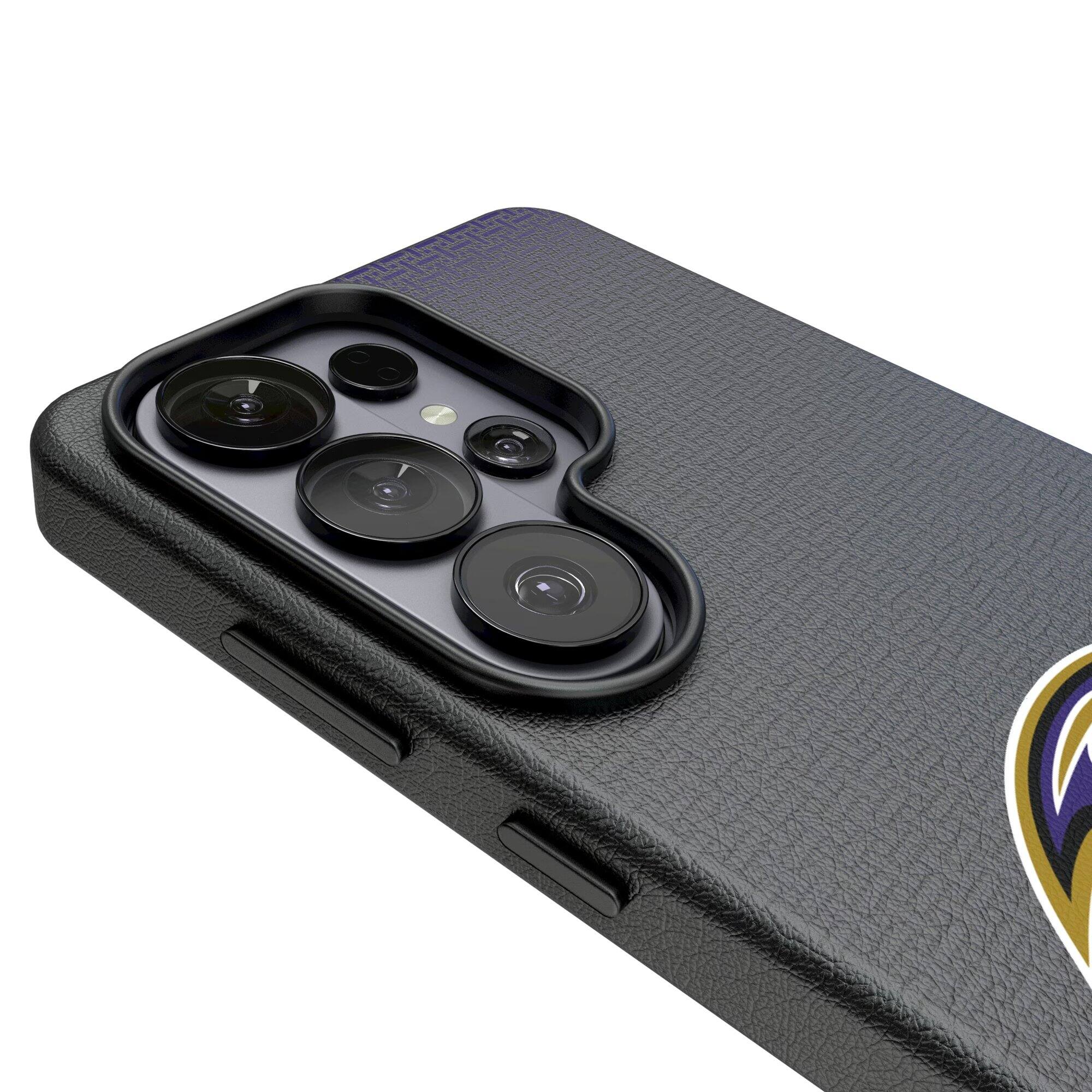 Alt View 2. Keyscaper - Baltimore Ravens Linen Galaxy Magnetic Bump Case - S26 Plus - Black.
